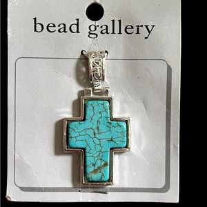 Faux Turquoise Silvertone Pendant NWT